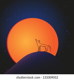 silhouette of a wolf on a full moon