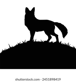 silhouette of a wolf on a Hill white background, vector illustration