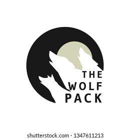 silhouette wolf pack with circle vintage logo design