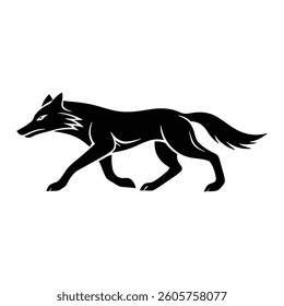 Silhouette wolf running simple icon vector.