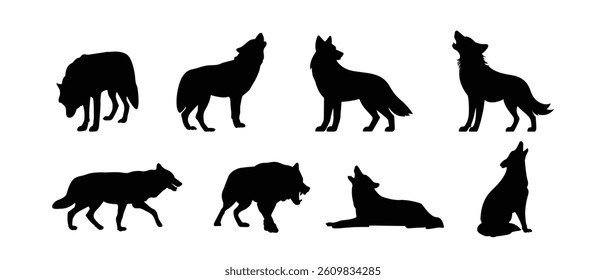 Silhouette of wolf vector isolated on white background.