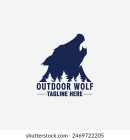 Silueta del lobo. Naturaleza salvaje. Silueta de un lobo y la fauna. Logo. Ilustración vectorial.