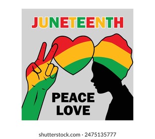 Silhouette of woman with African flag. Peace, love, Juneteenth. Juneteenth concept. Flat vector illustration.