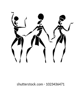 Silhouette of woman. Afro-american woman isolated on white. Dancing woman in traditional ethnic style. Vector Illustration.