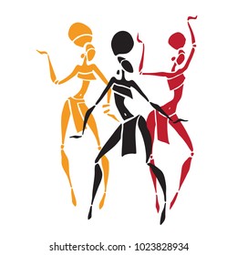 Silhouette of woman. Afro-american woman isolated on white. Dancing woman in traditional ethnic style. Vector Illustration.