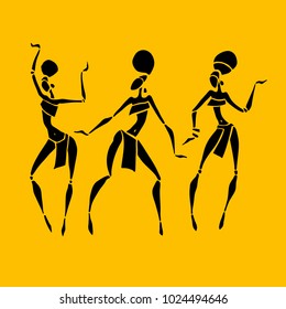 Silhouette of woman. Afro-american woman isolated on white. Dancing woman in traditional ethnic style. Vector Illustration.