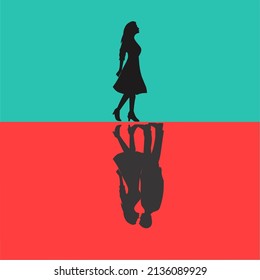Silhouette of a woman alone who wants a lover.