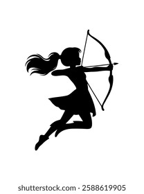 Silhouette of a woman archer on a white background