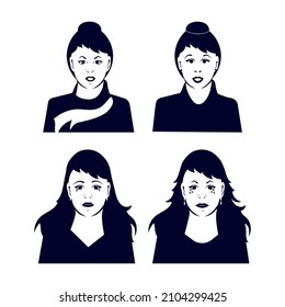 Silhouette of a woman. Avatar. Emotions. Set on a white background.