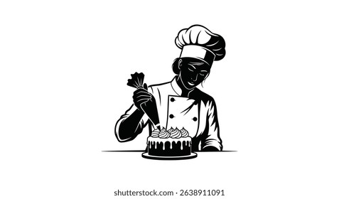 Silhouette: Woman Baker Decorating Cake with Frosting