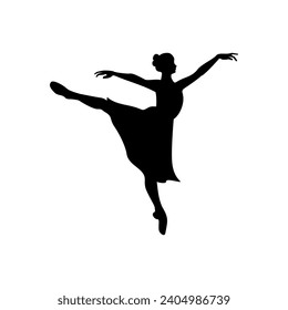 silhouette of woman in ballet pose vector illustration logo design