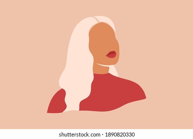 Silhouette of woman with blonde hair. Abstract female with white skin portrait. Vector illustration in paper cut mosaic style.