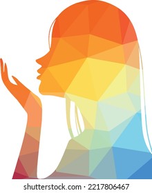 Silhouette Of A Woman Blowing A Kiss From Hand Palm  Isolated On Transparent Background 