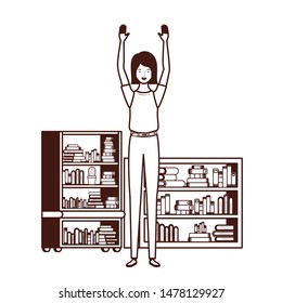 silhouette of woman with bookshelf of wooden and books