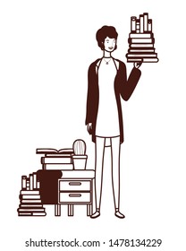 silhouette of woman with bookshelf of wooden and books