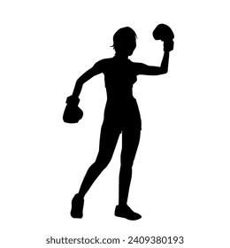 Silhouette of woman boxing athlete in action pose. Silhouette of a female wearing boxing gloves for boxing sport.