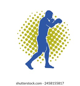 Silhouette of woman boxing athlete in action pose. Silhouette of a female wearing boxing gloves for boxing sport.