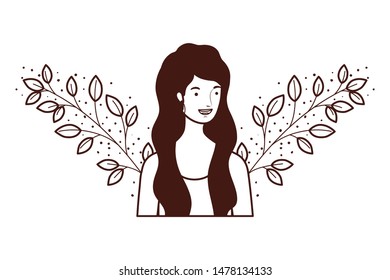 silhouette of woman with branches and leaves background