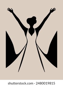 Silhouette of a woman in a business suit and a cape