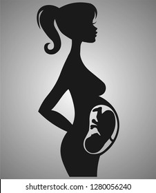 Silhouette of a woman with a child inside. Silhouette of a pregnant woman. Vector illustration EPS 10.