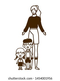 silhouette of woman with children of back to school