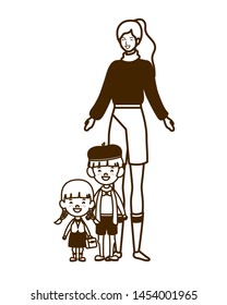 silhouette of woman with children of back to school