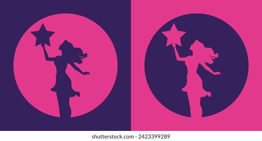 Silhouette of a woman in a circle, her hand touching a star