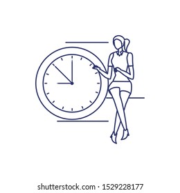 silhouette of woman with clock in white background vector illustration design