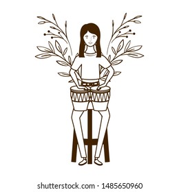 silhouette of woman with congas on white background