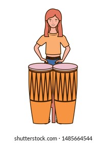 silhouette of woman with congas on white background