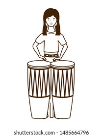 silhouette of woman with congas on white background