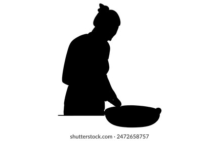 silueta de mujer cocinando comida