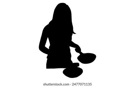 silhouette of woman cooking food