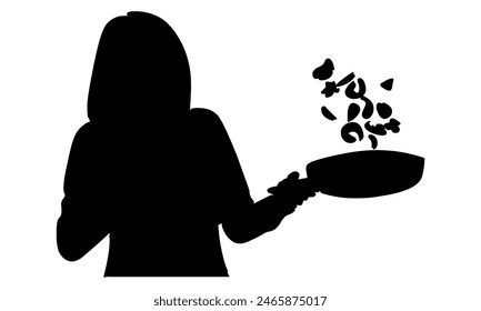 silhouette of woman cooking food vector illustration