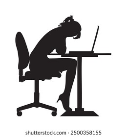 Silhouette of a woman crying bitterly at the computer