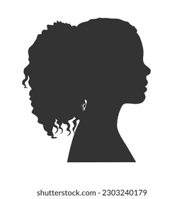 Silhouette einer Frau mit lockigem Haar im Profil. Schwarze Form. Vektorgrafik