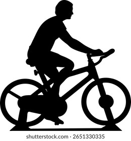 Silhueta de uma mulher que anda de bicicleta estacionária.