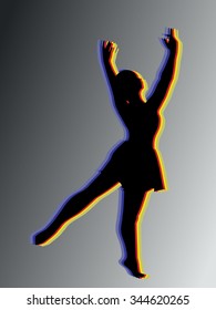 silhouette  woman dancer . black and color sketch.grey background
