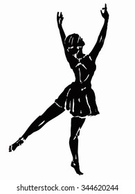 silhouette  woman dancer . black and white sketch.white background