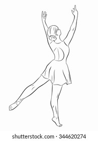 silhouette  woman dancer . black and white sketch.white background