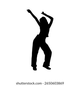 Silhouette of Woman Dancing Joyfully, Expressive Female Dancer in Jump Pose
