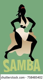 Silhouette of woman dancing Latin music. Samba. Vector Illustration