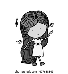 silhouette woman dancing with musical notes