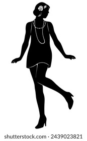 Silhouette of Woman Dancing Twist. Vector cliparts isolated on white.