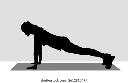Silhouette of a woman demonstrating movements for body fitness.