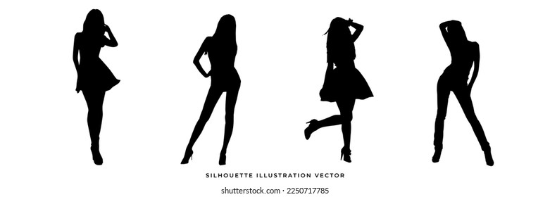 silhouette of woman in different poses vector illustration