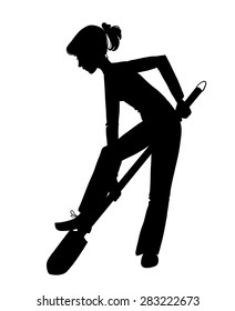 Silhouette Of Woman Digging With Shovel