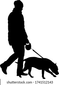 Silhouette of woman and dog on a white background