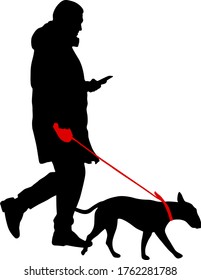 Silhouette of woman and dog on a white background