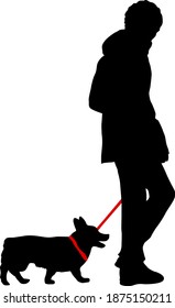 Silhouette of woman and dog on a white background